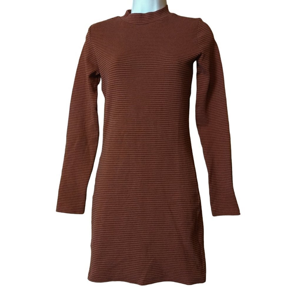 BP. Orange Black Striped Mini Sheath Bodycon Dress Long Sleeve Size XS Casual